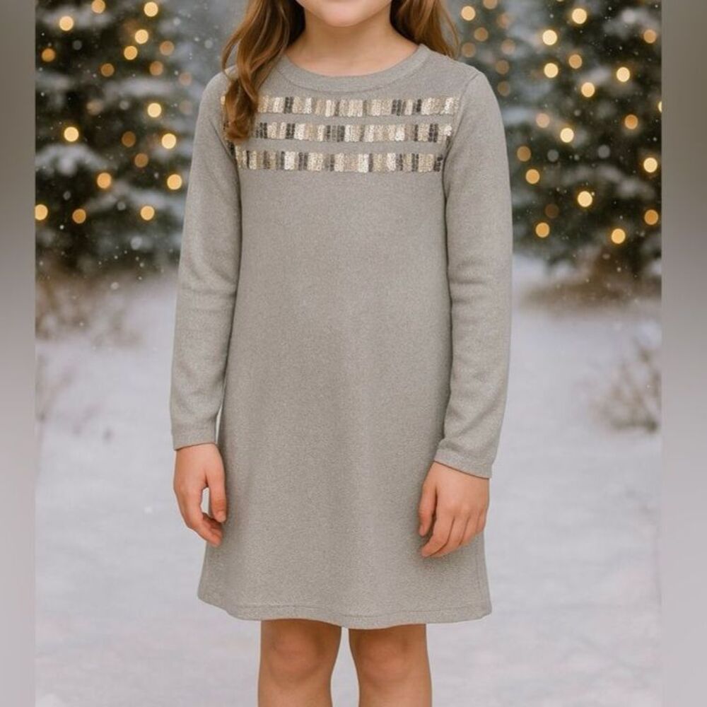 1989 Place Girls Size 10 Silver Sequin Sweater Dress Holiday Party